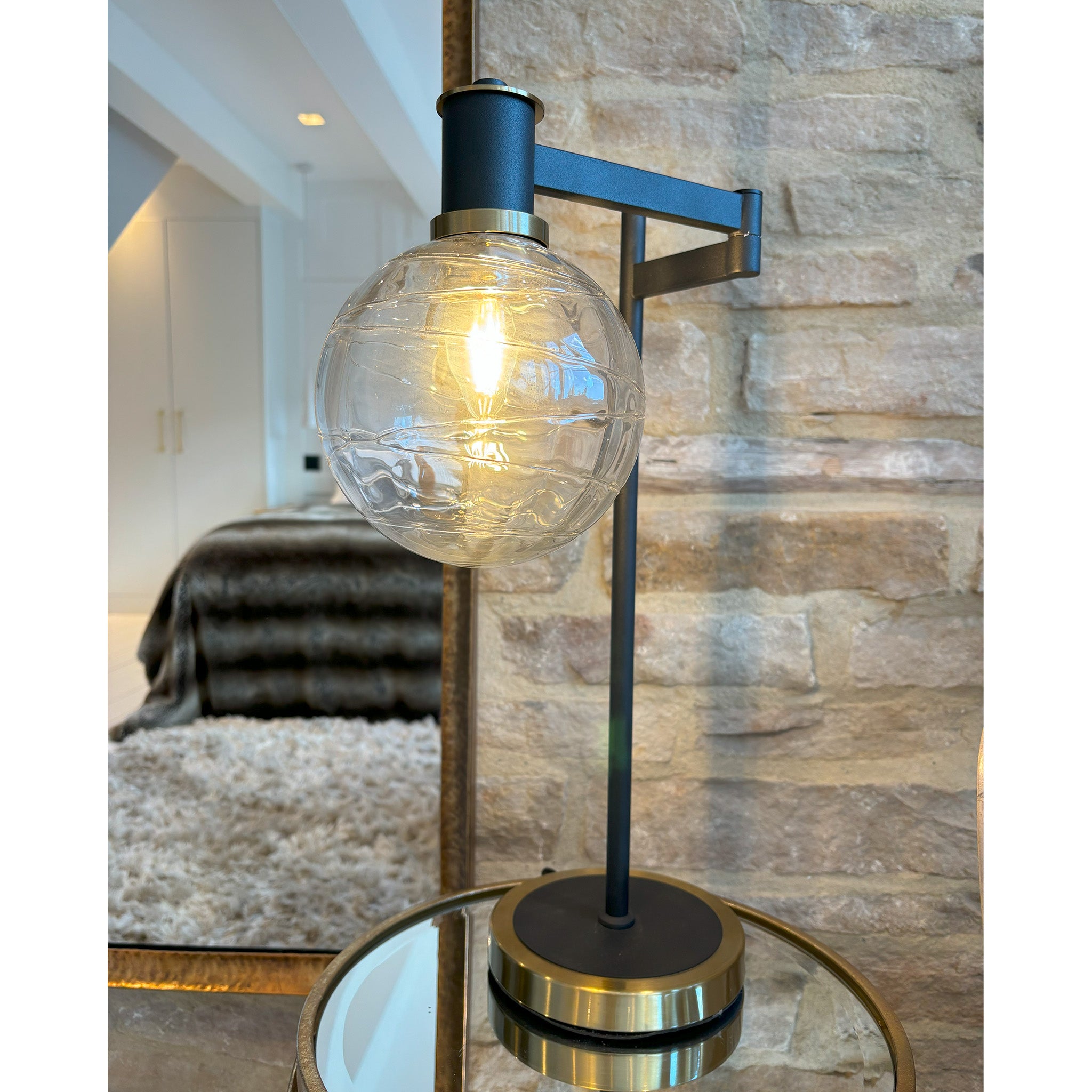 Adjustable Swing Arm Table Lamp with Glass Shade